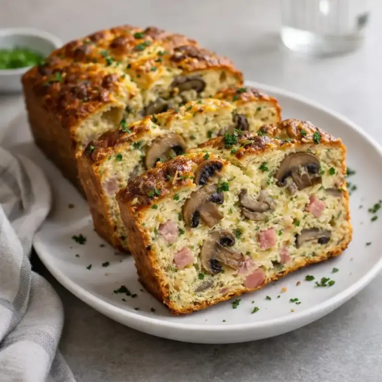 Recette de cake salé moelleux au jambon, champignons et cheddar