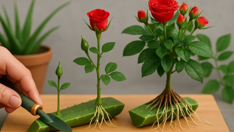 999 racines d&rsquo;une tige de rose dans une feuille d&rsquo;aloe : une astuce incroyable à découvrir !