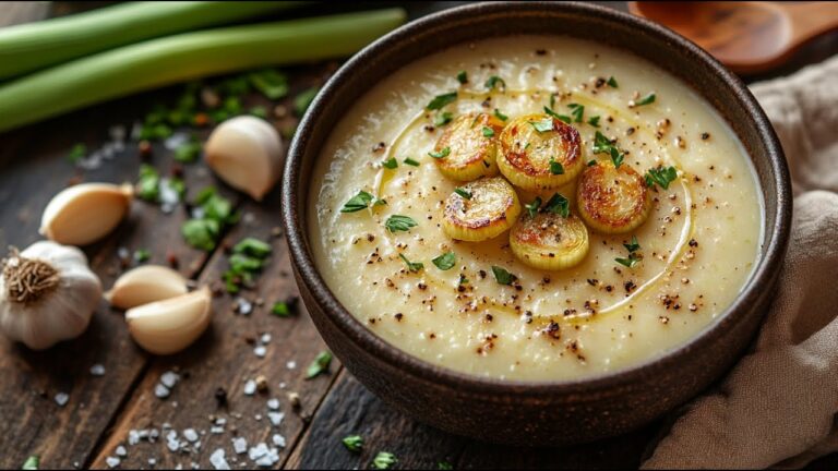 10 étapes pour une soupe vegan à l&rsquo;ail et poireaux, crémeuse et pleine de saveurs !